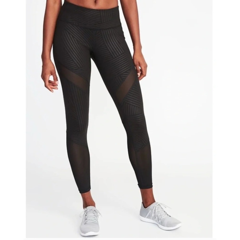Old Navy Active Go-Dry Womens XL Black Geometric Stripe Mesh Panel Leggings